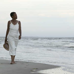 woman walking on beach