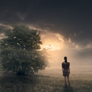 woman looking at darkness