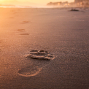 Footsteps in the sand on a beach