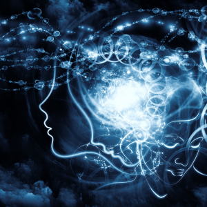 A women's head in space with the galaxy and stars