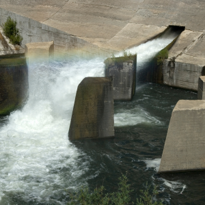 A water dam releasing water