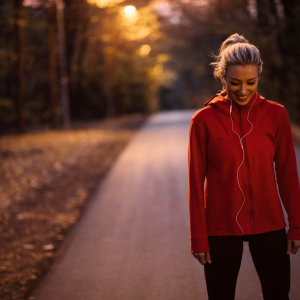 A woman in the middle of the road smiling after completing her run